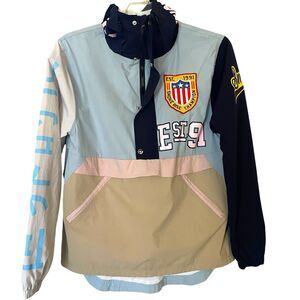 Vintage Smkr Teq Smoke Rise '91 Nylon Windbreaker Men Medium Hooded Quarter Zip